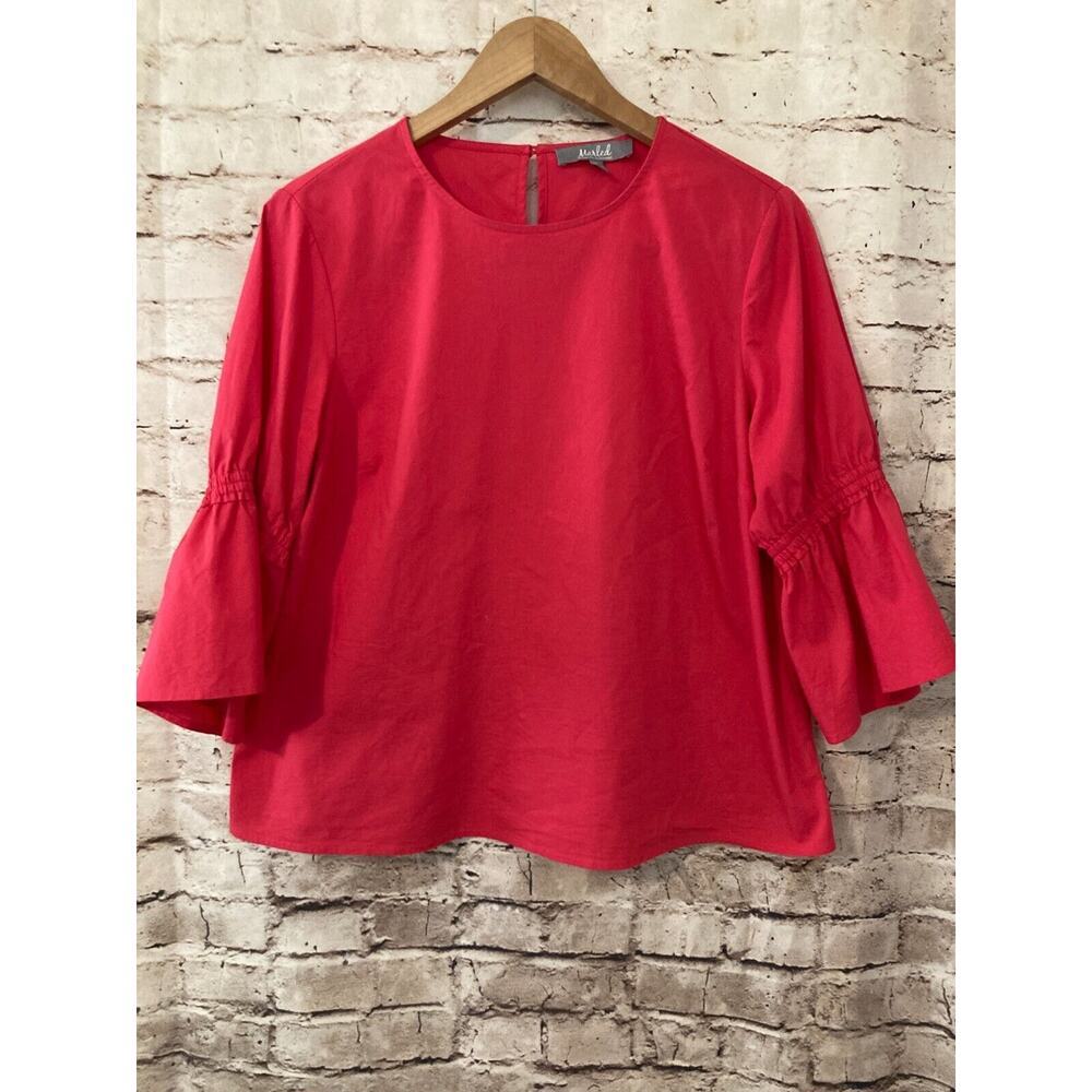 Marled Top Womens Large Barbie Core Hot Pink Bell Sleeve Hippie Boho Cotton